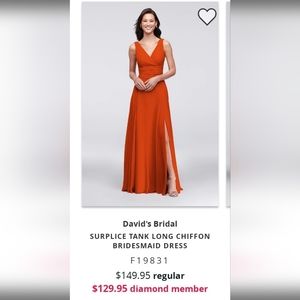 David's Bridal Chiffon Bridesmaid dress Sierra burnt orangish color) size 16